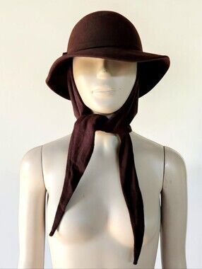 Bollman Wool Doeskin Clochet Scarf Wrap Hat Brown Mid Century USA Derby Bowler
